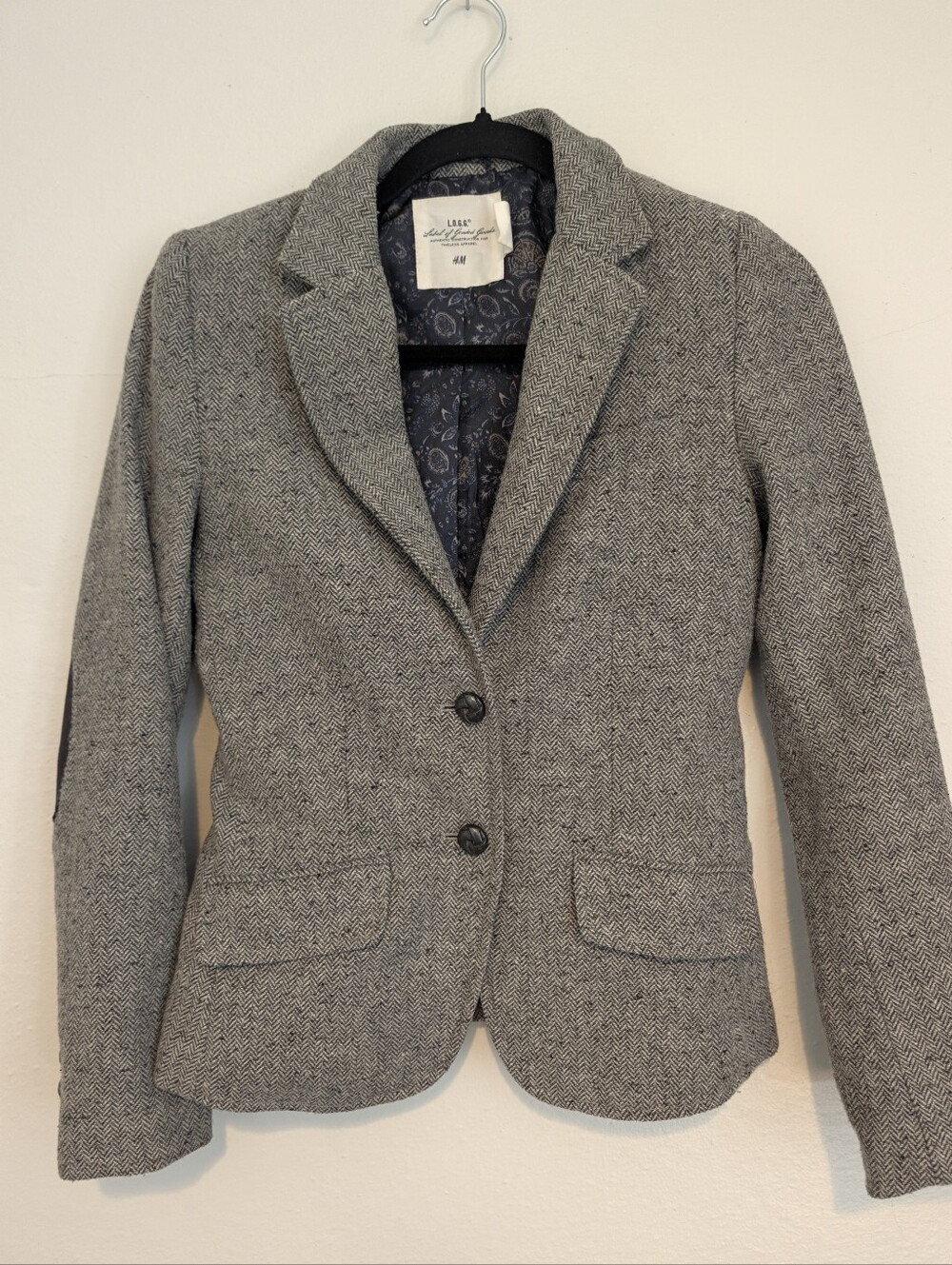 H&M Elbow Patch Herringbone Blazer
